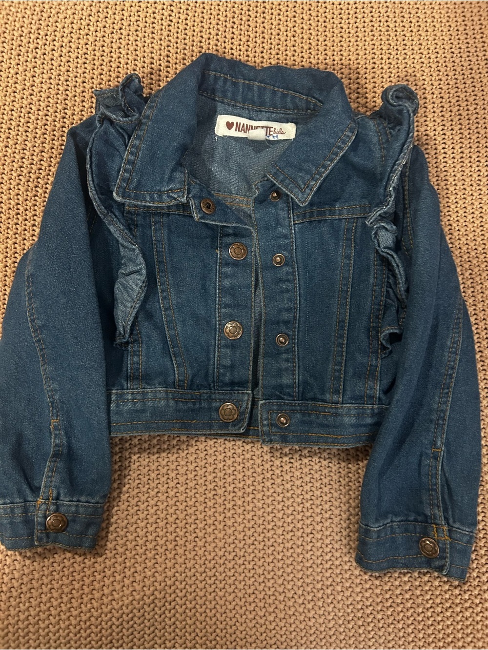 Nannette Kids Girls 4T Denim Jean Jacket Ruffle Trim Dark Wash